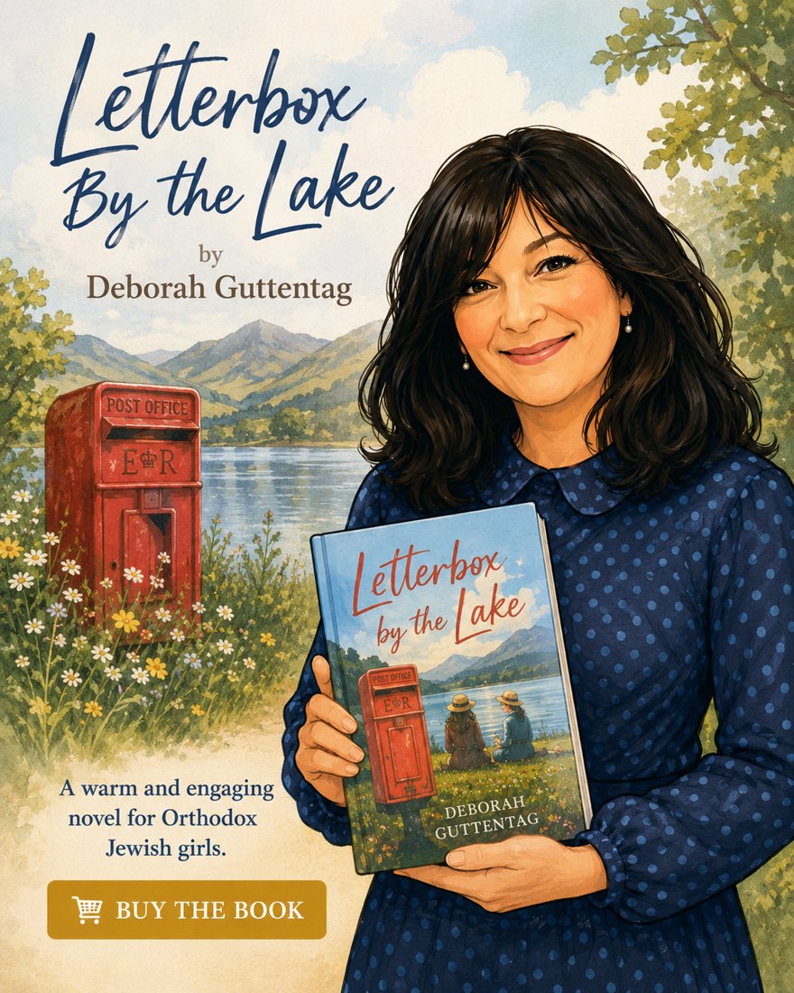 Illustrated portrait of Deborah Guttentag holding Letterbox By the Lake